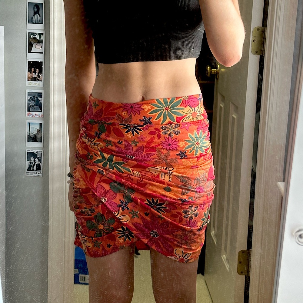 Free People floral ruched mini skirt